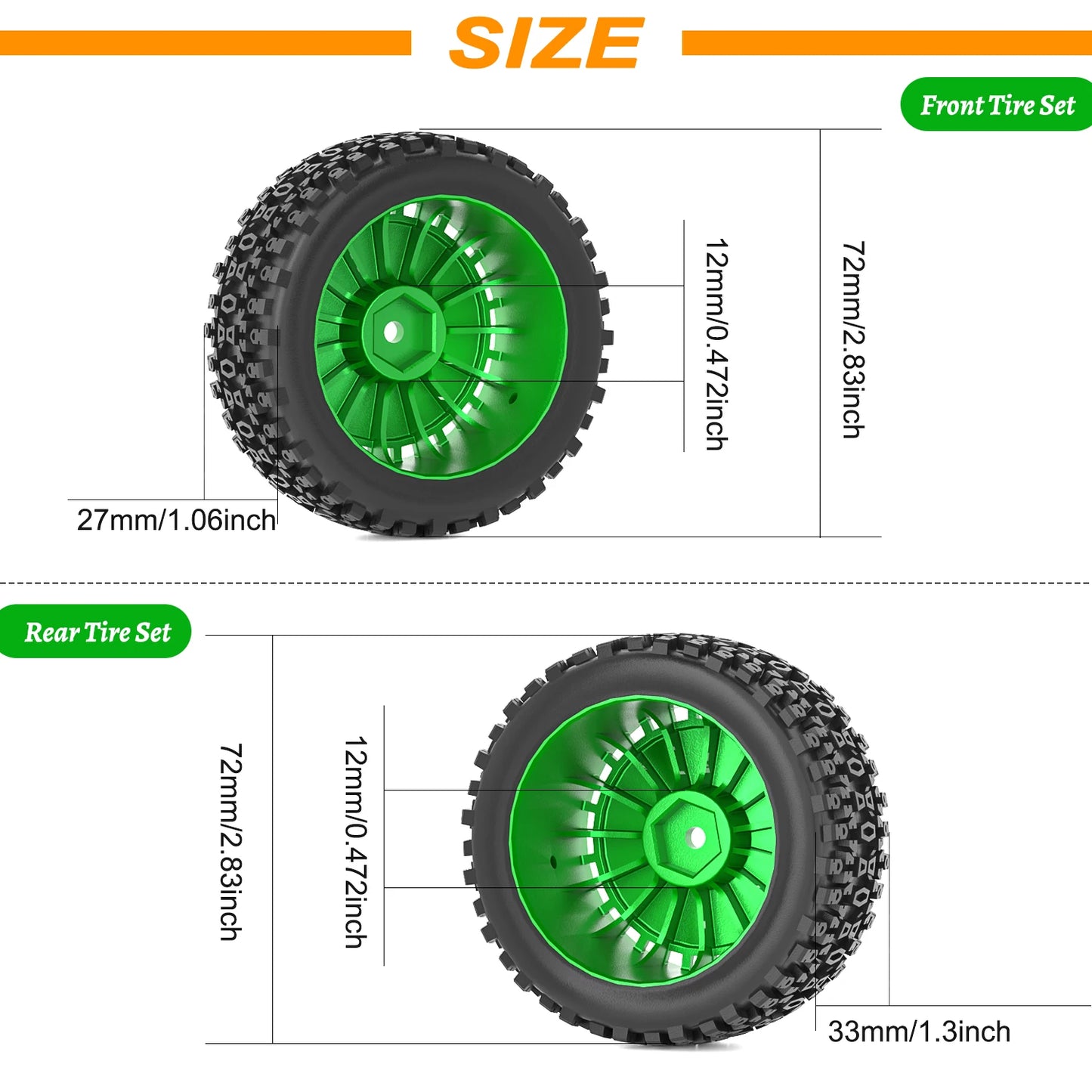 1/12 1/14 RC Off-Road Car Front Rear Tires Skidproof Rubber Tyres for Wltoys 144001 144010 124016 124017 124010 ZD Racing BX12 Bigtoysworld.com