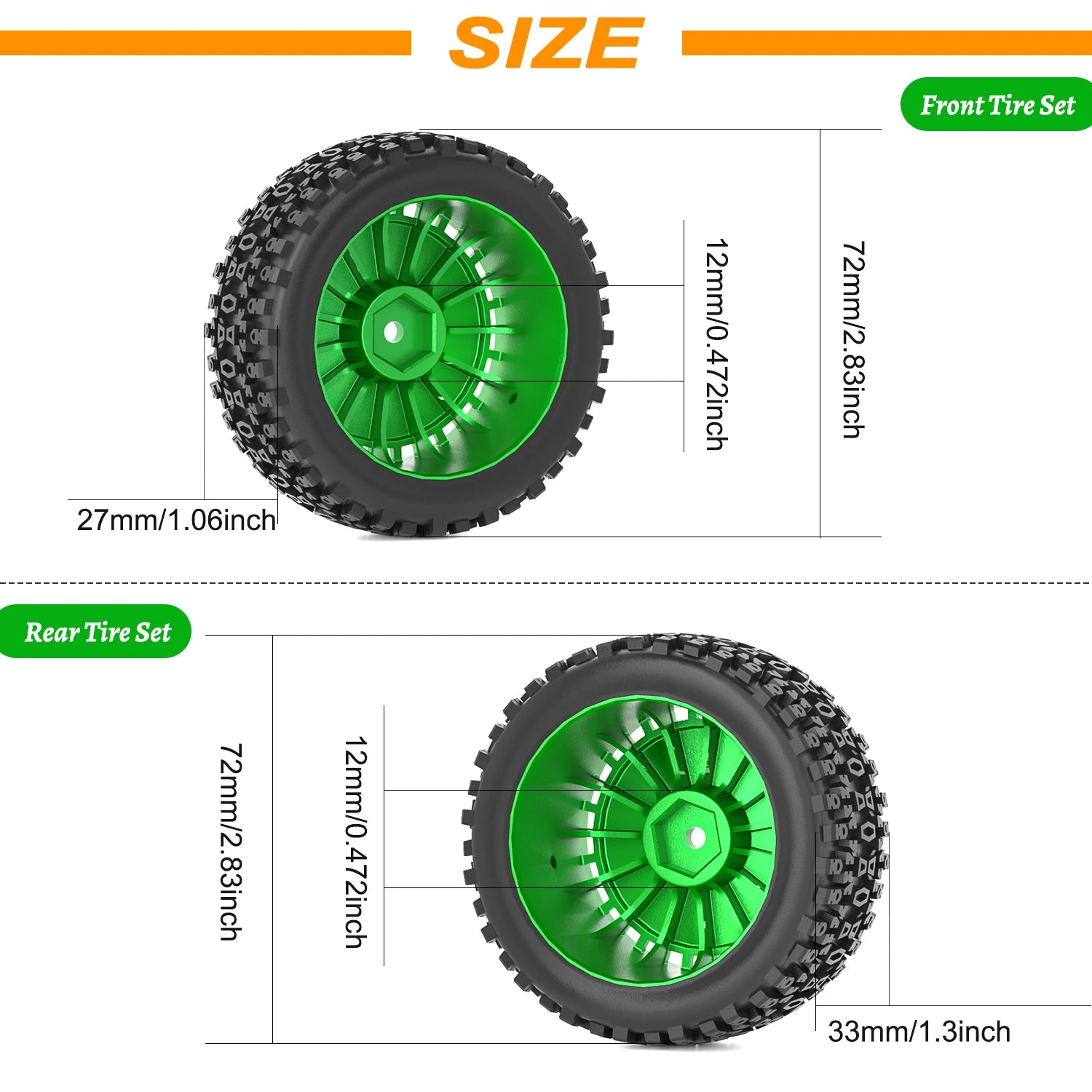 1/12 1/14 RC Off-Road Car Front Rear Tires Skidproof Rubber Tyres for Wltoys 144001 144010 124016 124017 124010 ZD Racing BX12 Bigtoysworld.com