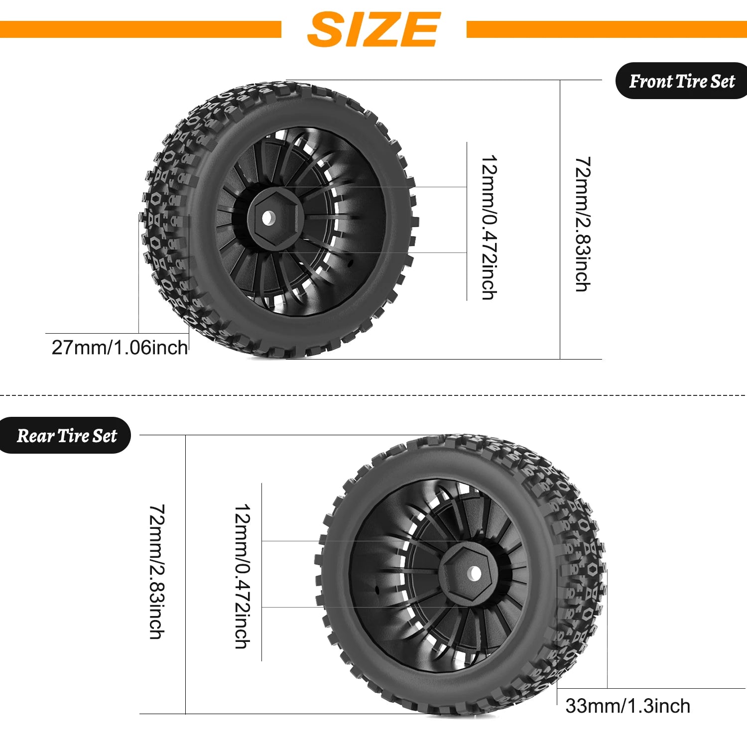 1/12 1/14 RC Off-Road Car Front Rear Tires Skidproof Rubber Tyres for Wltoys 144001 144010 124016 124017 124010 ZD Racing BX12 Bigtoysworld.com