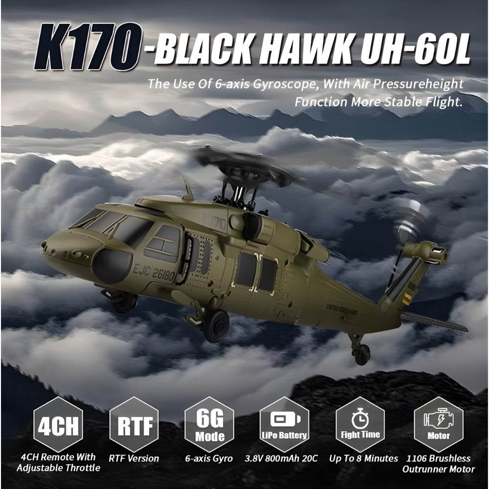 Hélicoptère RC Militaire - BlackHawk K170 | Brushless Hélicoptère télécommandé Bigtoysworld.com